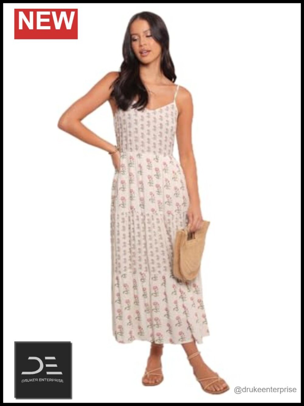 A-Line Midi Dress V-Neck Sleeveless Shirred Panel Pockets